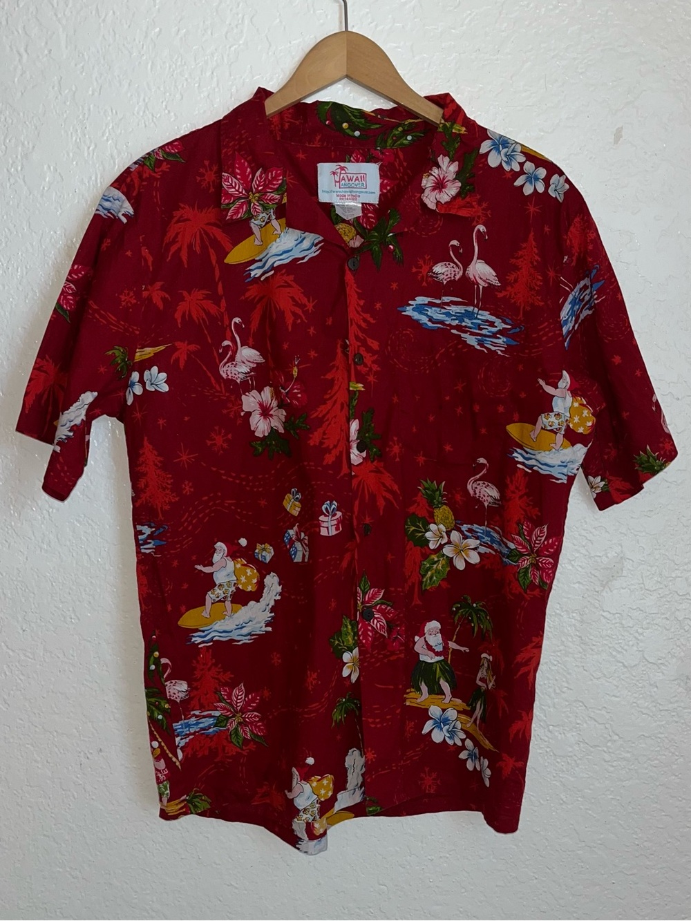 Hawaii Hangover Mens Medium Shirt Tropical Flowers Red Short Sleeve